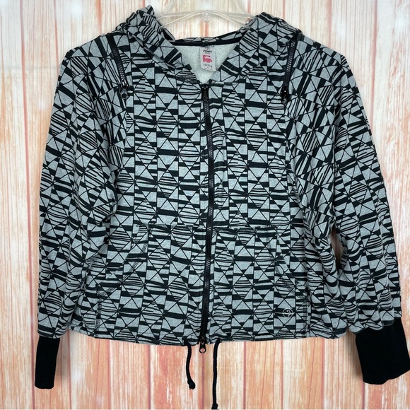 Zumba Thunderin Gray Cold Shoulder Zip Up Hoodie Sweatshirt (L) - Picture 3 of 16